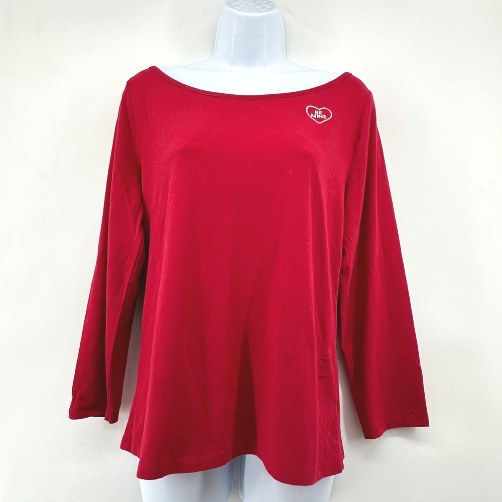 Red Valentines Shirt Be Mine Long Sleeve T-Shirt Womens L Love Heart Romantic